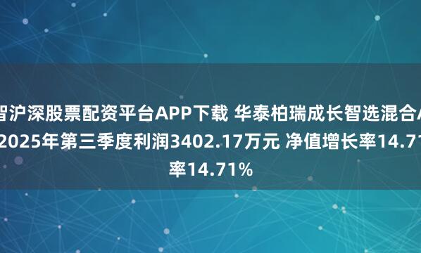 智沪深股票配资平台APP下载 华泰柏瑞成长智选混合A：2025年第三季度利润3402.17万元 净值增长率14.71%